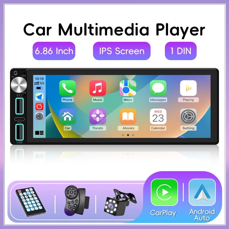 Carplay Android Auto Car Radio 12V 1Din Bluetooth MP5 Player Touch Screen FM