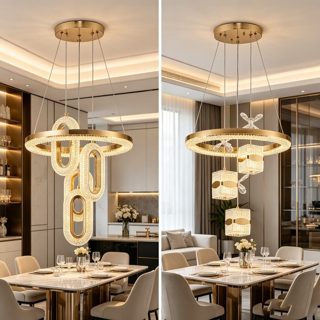 GOGEOUS 110V-220V Luminária Pendente de Teto Cristal Dourado 3 Cores - Lustre Decorativo Minimalista para Sala e Cozinha