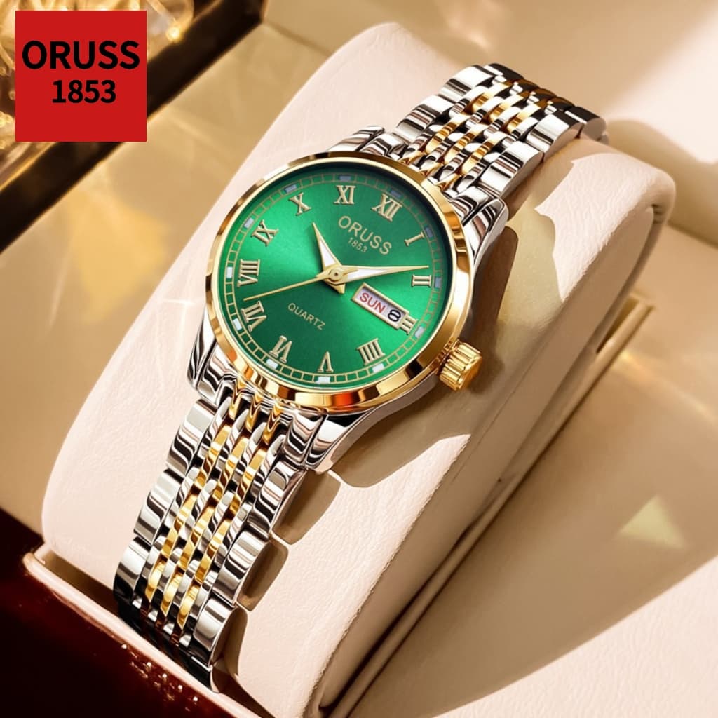 ORUSS Original Feminino Calendário Duplo À Prova D 'Água Luminoso Luxo Relógio de Aço Inoxidável Moda Versão Coreana Rel