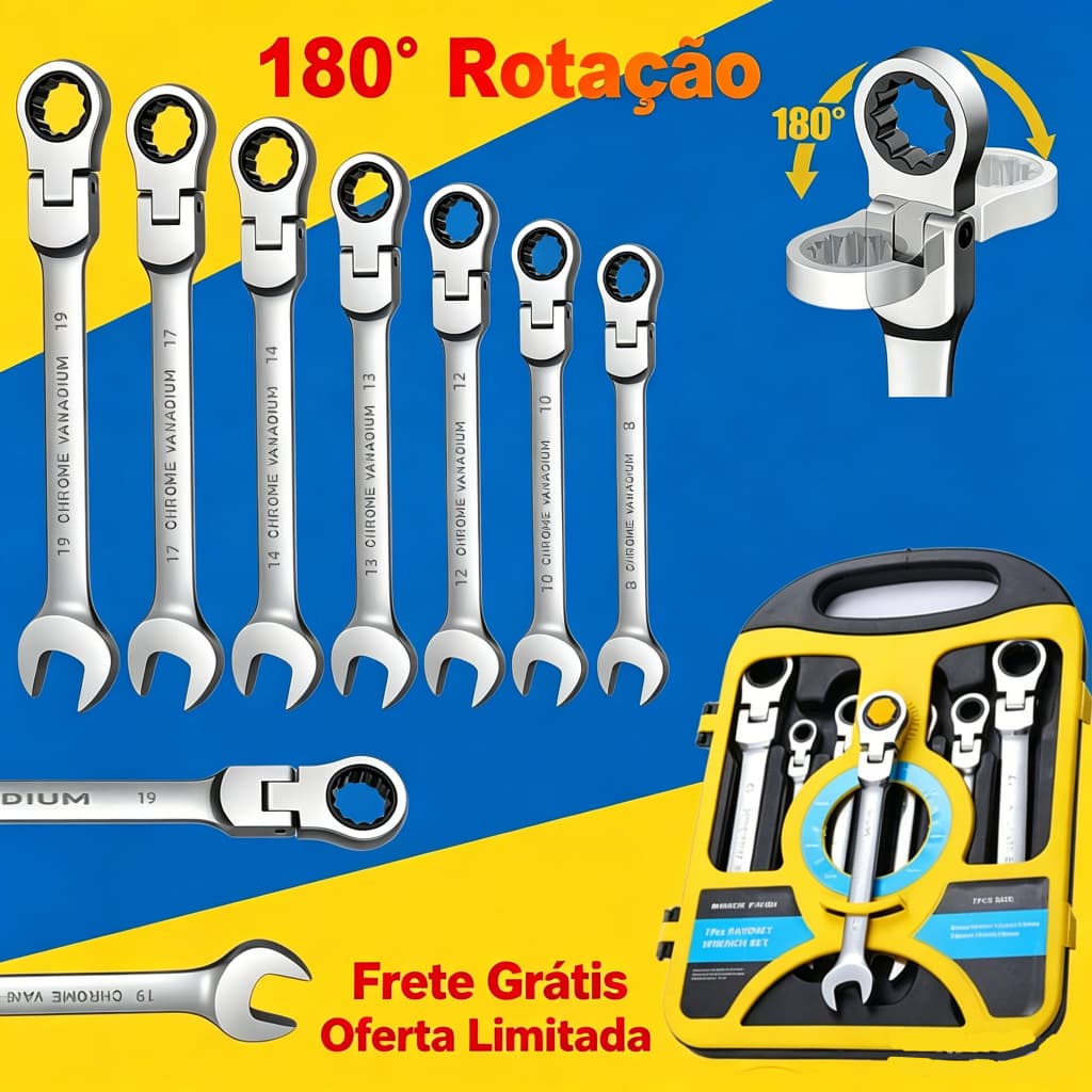 Kit 7 Peças Chave Ferramenta Combinada Catraca Boca Profissional Peças 08 A 19mm
