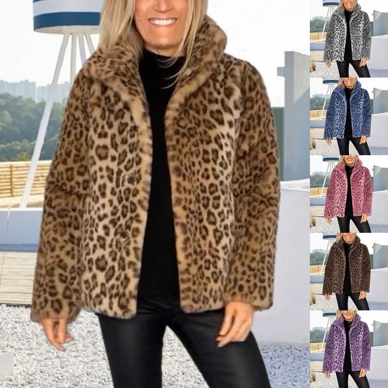 Casaco Quente De Inverno Feminino Leopardo Jaqueta De Pele Sintética Sobretudo