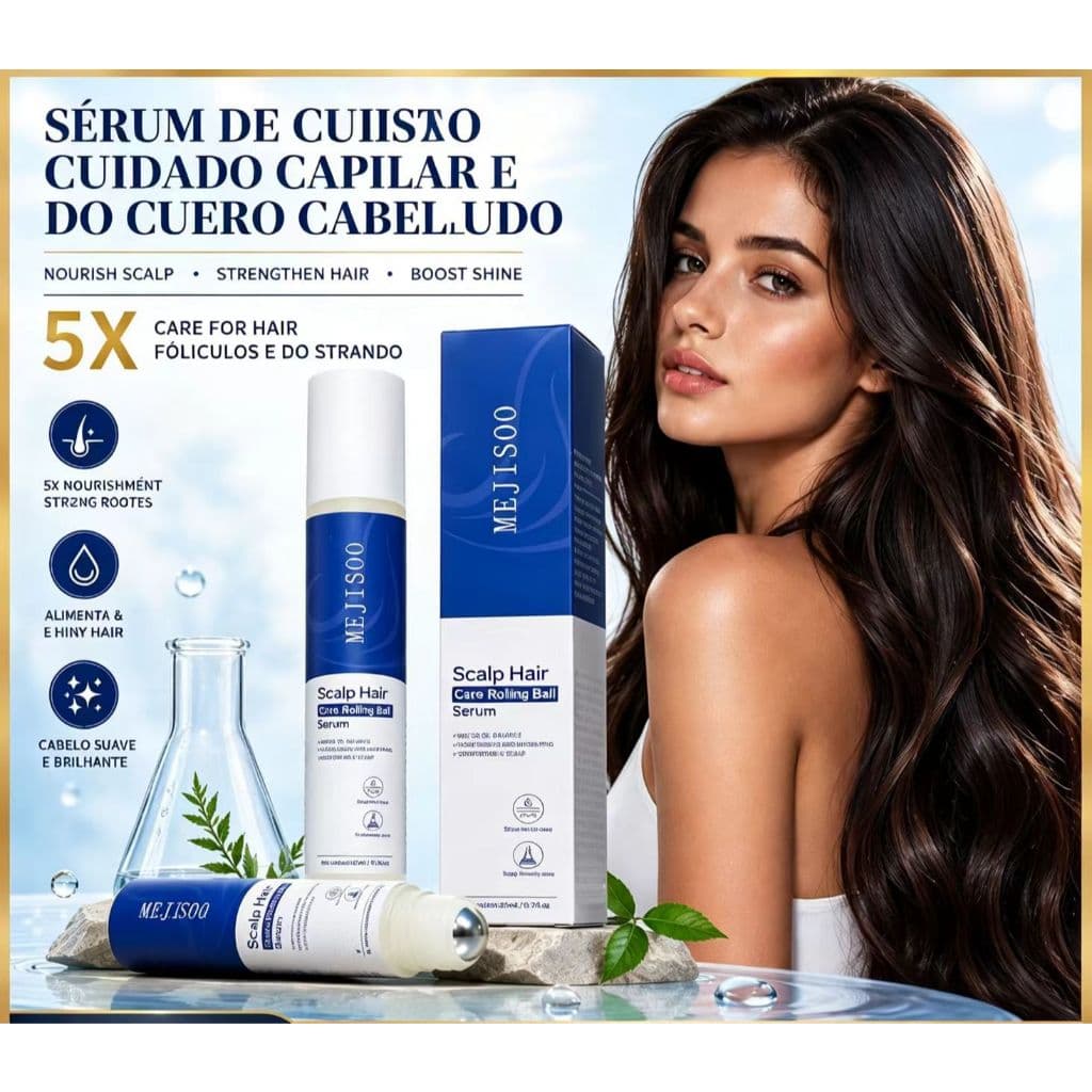 Sérum para Couro Cabeludo com Rolinho Massageador | Fortalece Raízes e Nutre os Fios