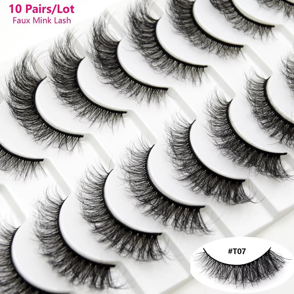 Cílios Postiços 3D Mink 10 Pares Sem Caixa, Volume Natural Fofo Reutilizáveis