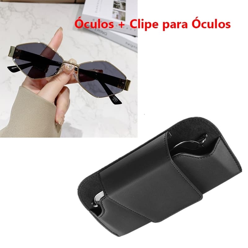 Óculos de Sol com Clipe Incluso – Armação de Metal Formato Diamante, Design Y2K Vintage, Acessório de Praia Feminino e P