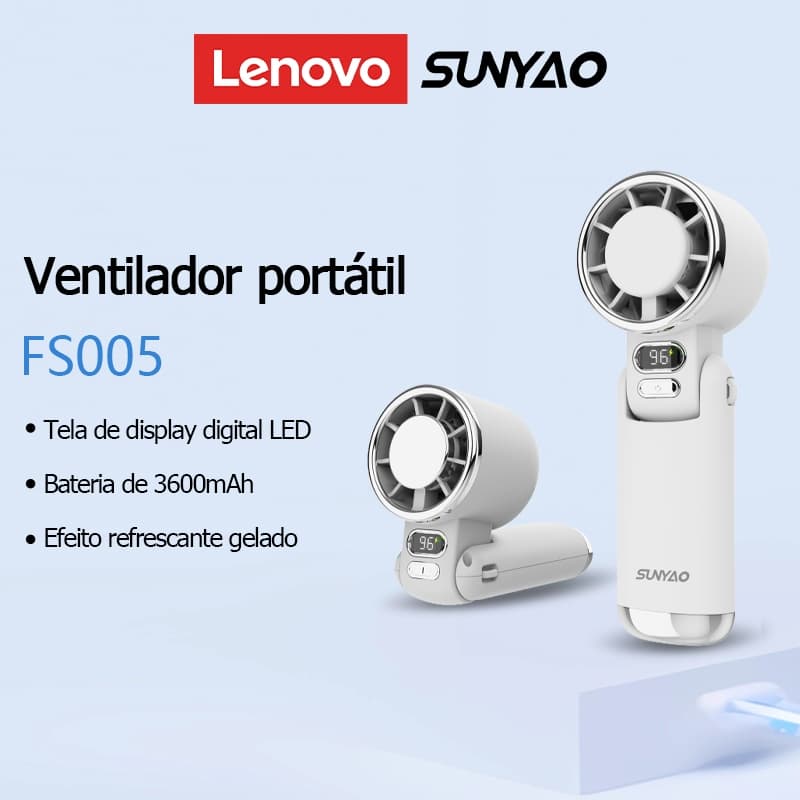 Lenovo Sunyao FS005 Ventilador Pequeno Portátil De Alta Velocidade Display Digital Inteligente 3600mAh Dobrável De Três