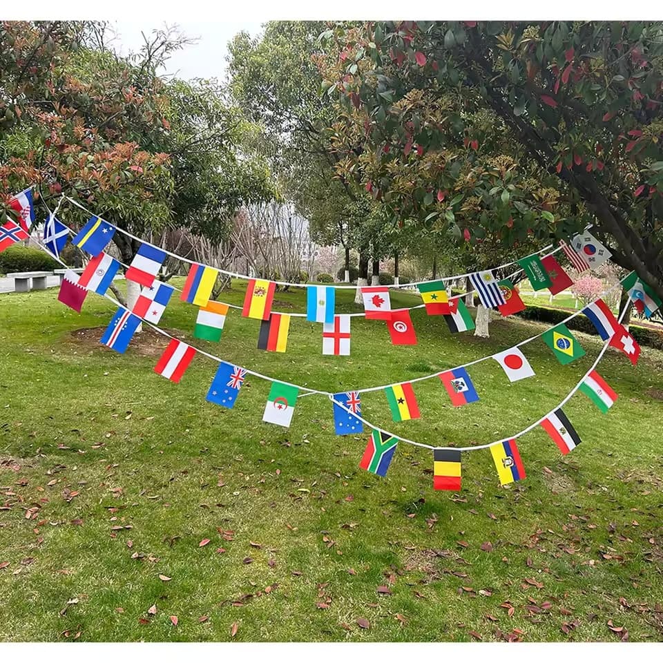 2026 42/48 Peças Bandeira Do País Mundial 14x21cmnova Copa De Futebol Países Bunting Corda Nacional Banner Evento Guirla