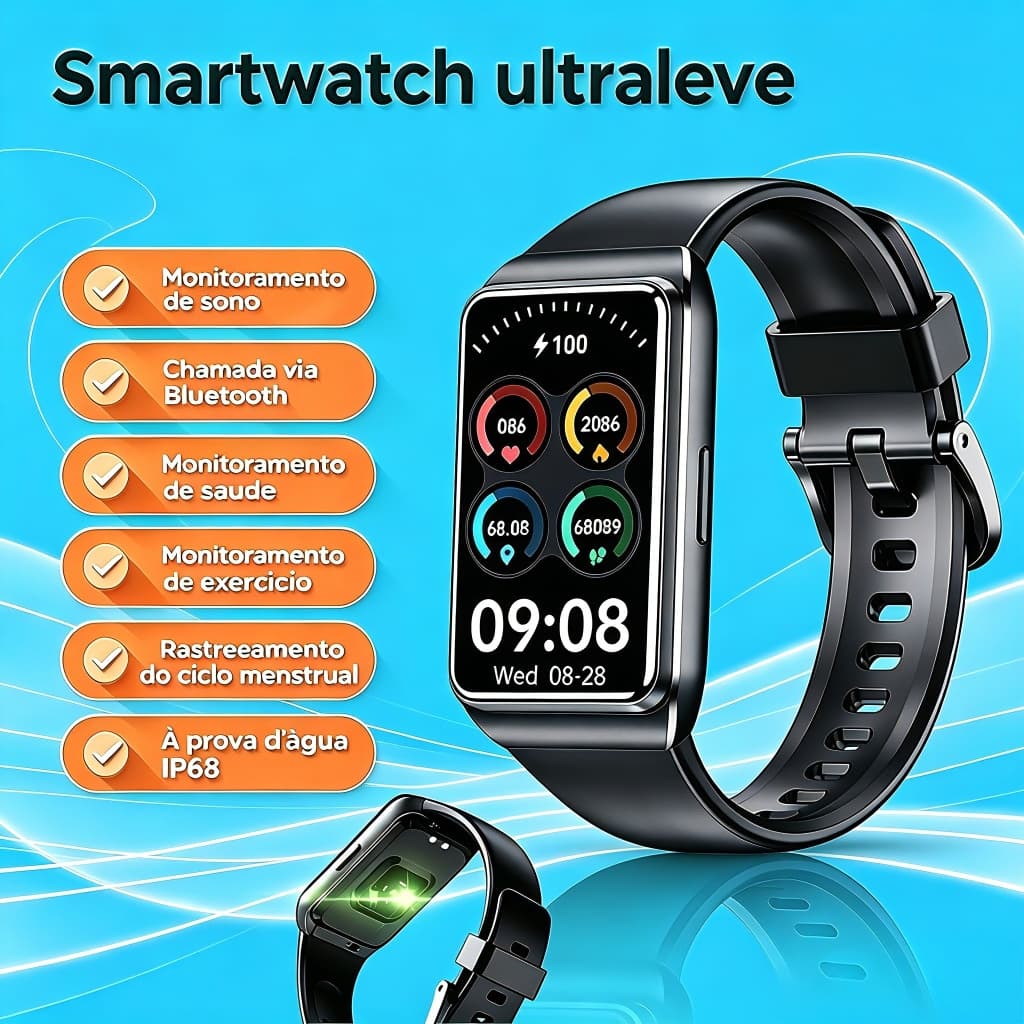 Smartwatch Feminino Ultra Leve H68 30 Dias Bateria Monitor Ciclo Menstrual 1.47" 脌 Prova D'谩gua SpO2 Rosa Frete Gr谩tis