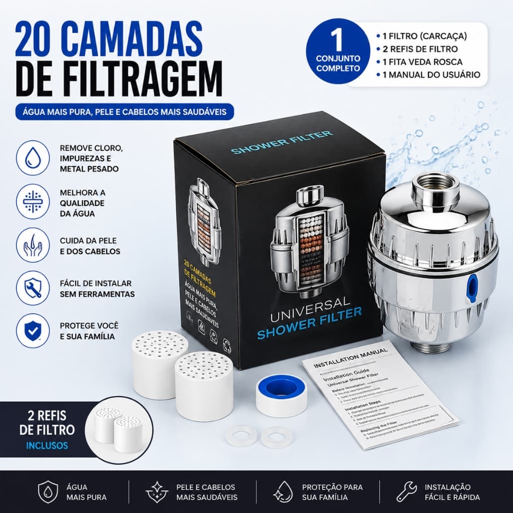 Filtro Purificador De Água Para Chuveiro 20 Camadas Remove Cloro purificador de chuveiro