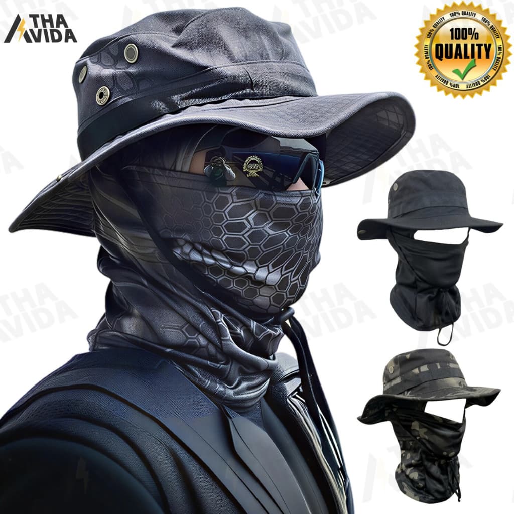 Boonie Chapéu Balaclava Terno Dobrável Macio Proteção Solar Boné De Pesca Respirável Pescador Caça Ao Ar Livre Amplo-A