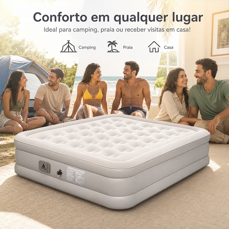 Colchão inflável duplo com bomba elétrica integrada revestimento flocado impermeável para casa e camping