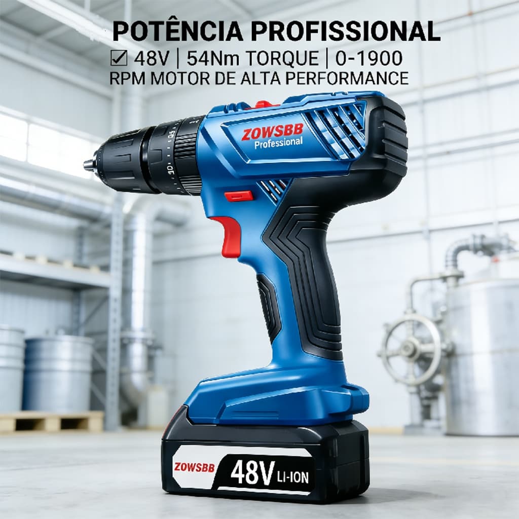Furadeira Parafusadeira de Impacto 48V Profissional Com Completo de Acessórios Alta Potência