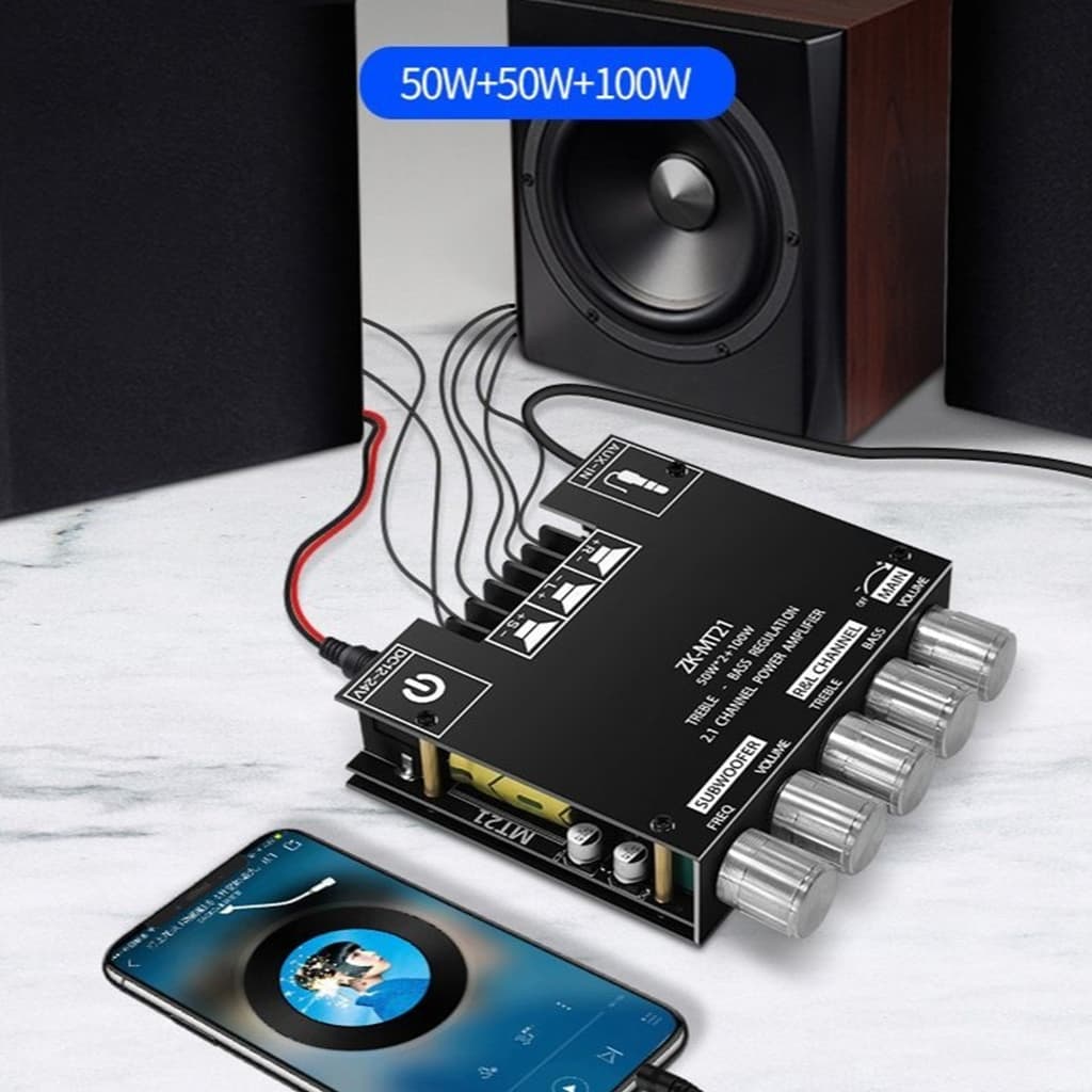 Amplificador de potência Digital de alta potência ZK-MT21, suporte Bluetooth 5.0, 2.1 canais