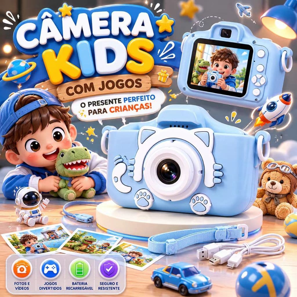 Presente Especial Infantil Mini Câmera Digital Recarregável Fotos Vídeos E Jogos