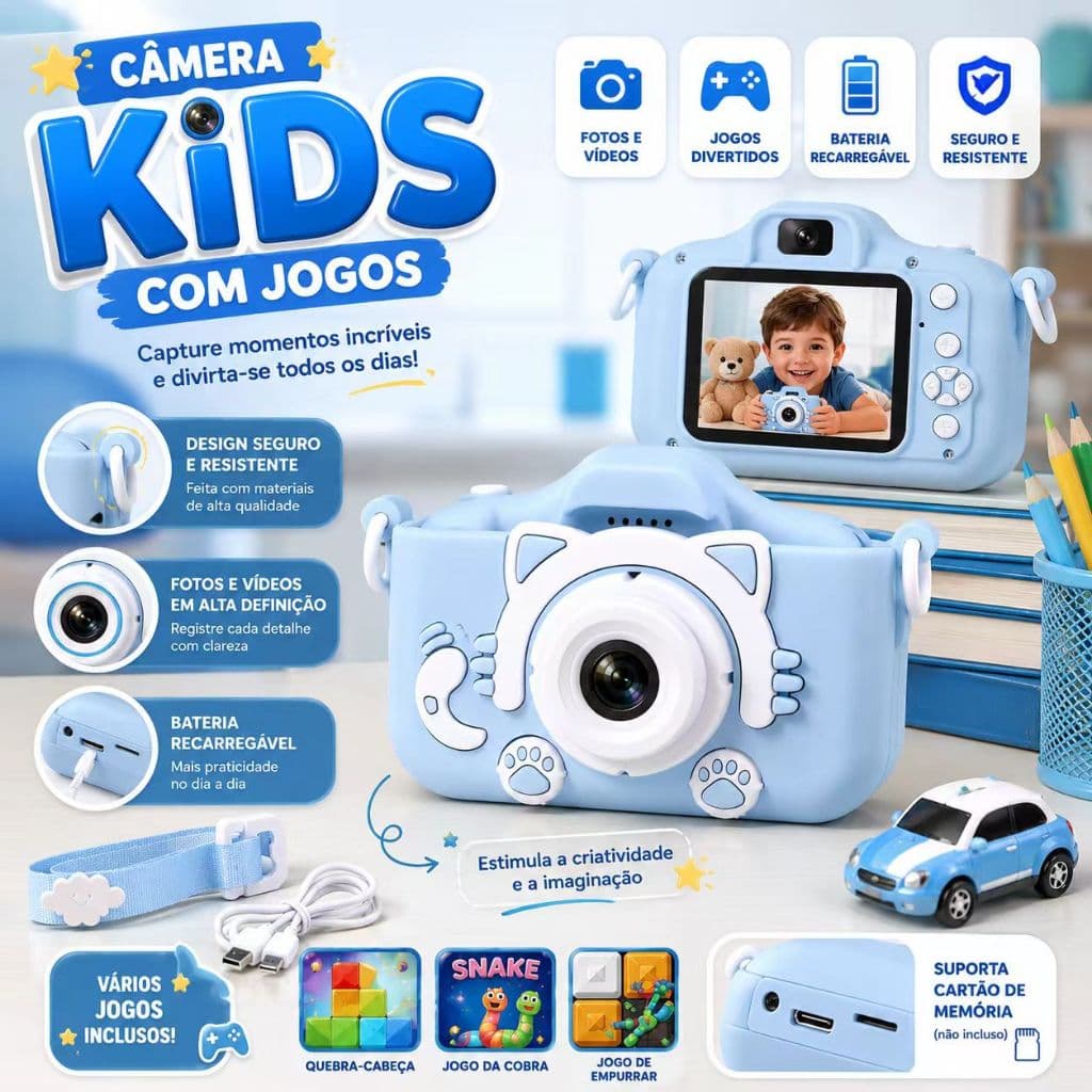 Mini Câmera Infantil Recarregável Presente Perfeito Para As Crianças Tirarem Fotos Reais