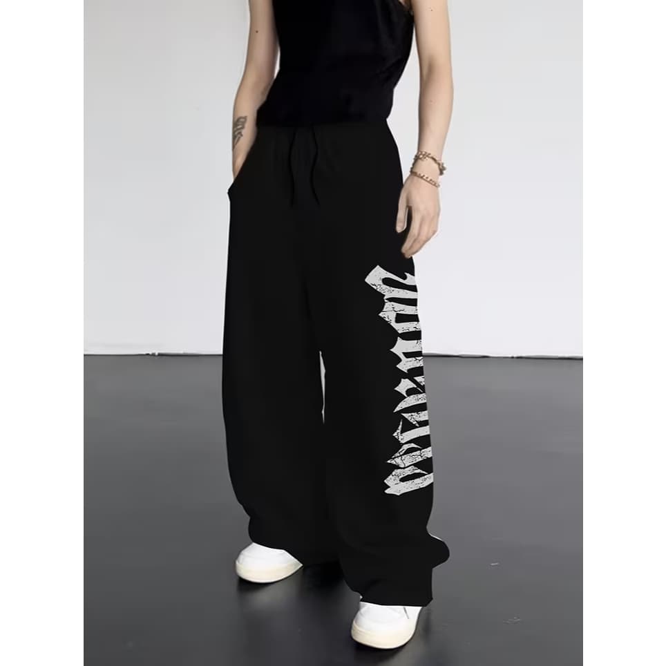 Calça De Moletom Masculina Y2K Gótica Com Estampa De Letras Largas