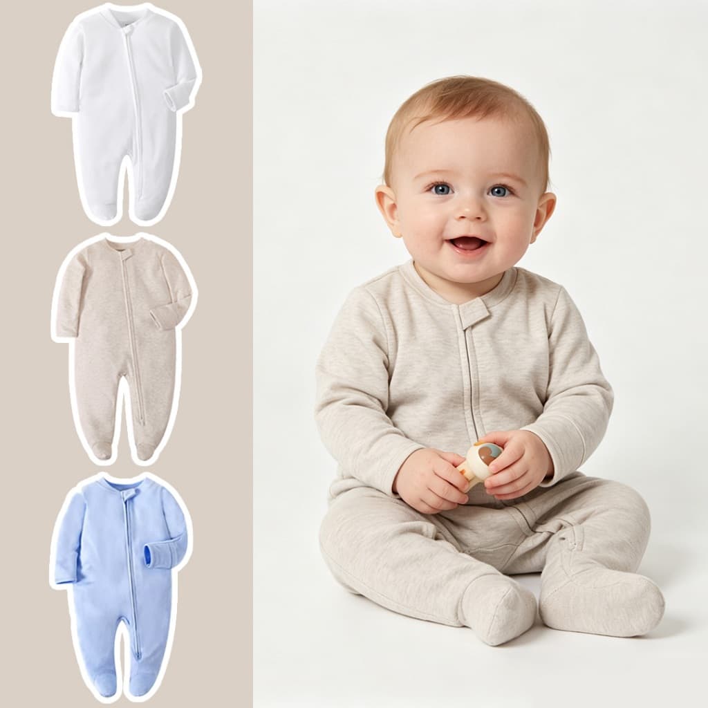 Roupas Para Recém-Nascidos , Neutras , Estilo Minimalista , Manga Comprida , Zíper Duplo , material De Algodão De Alta Q