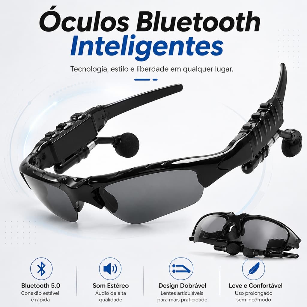 Óculos de sol esportivos portáteis com fio Bluetooth V4 adequados para telefones Android e Apple