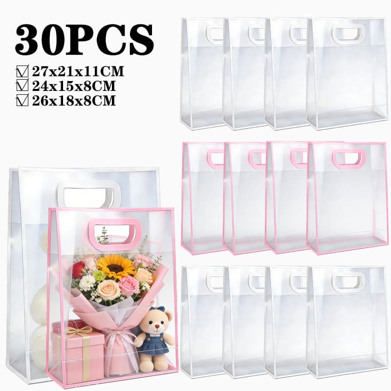 Sacola Transparente Fosca Pvc Alça Plana - 30 unidades