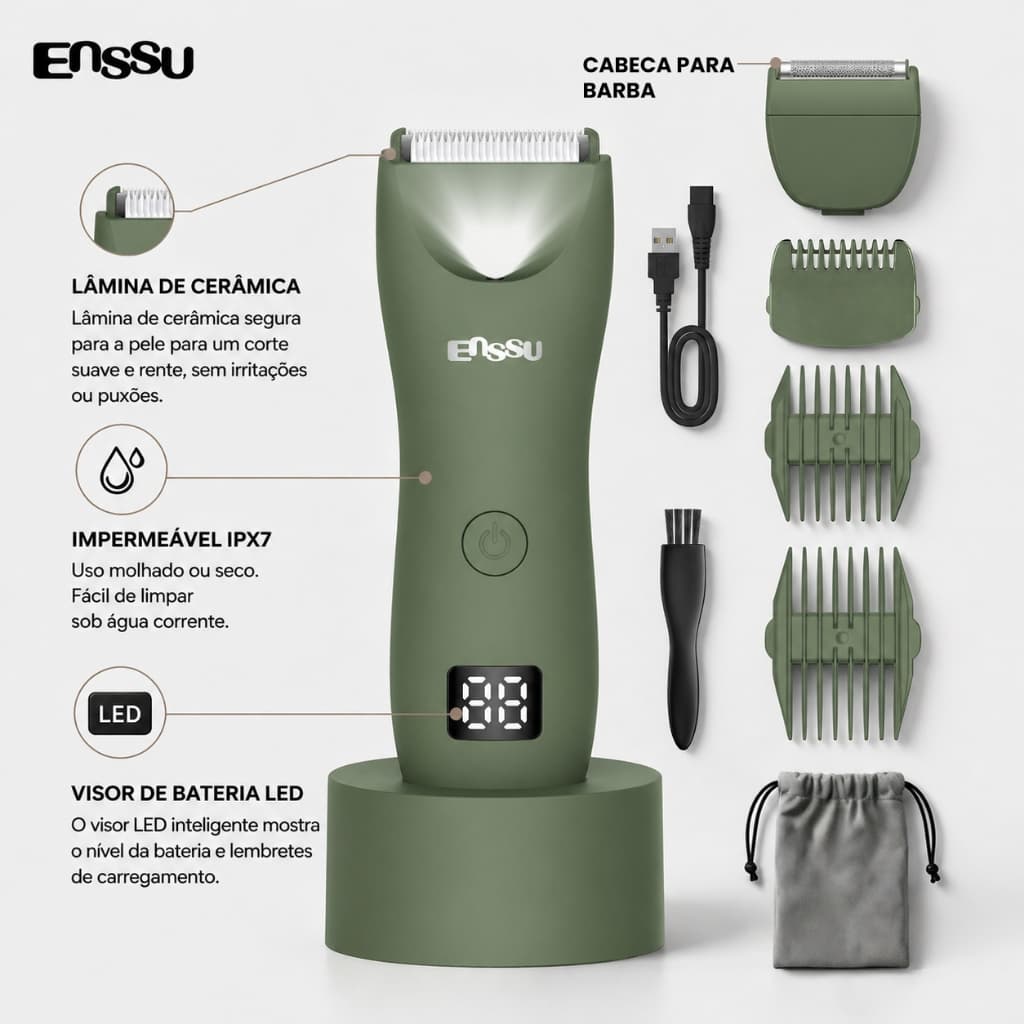 Aparador Elétrico Masculino para Corpo e Barba, Cortador 2 em 1 para Virilha, Axilas e Peitoral, Impermeável