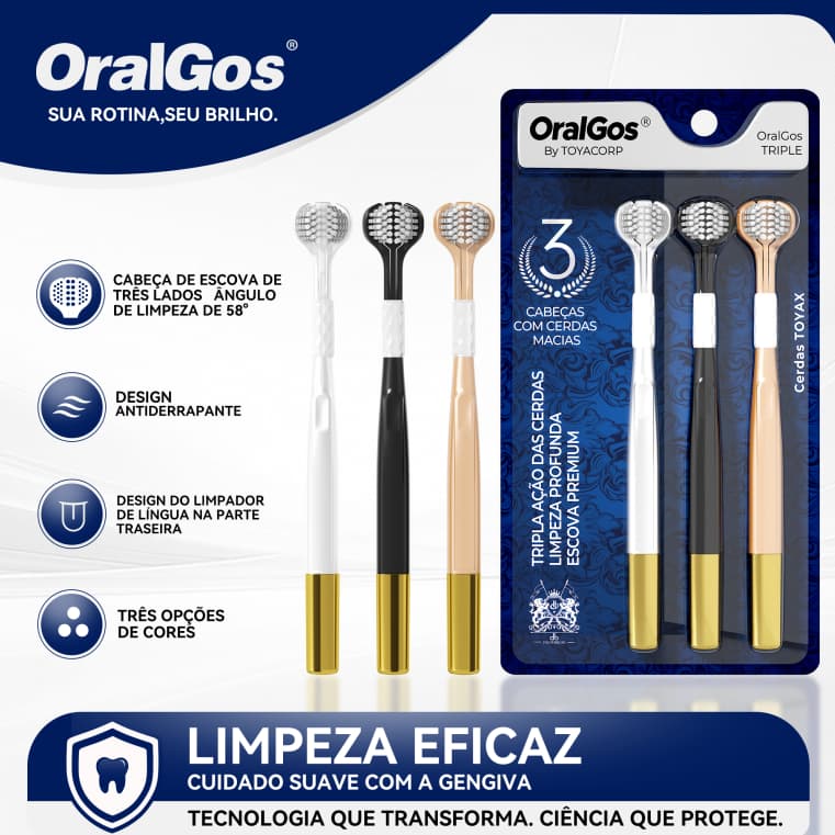 OralGos Escova de Dente para Adulto, Cerdas Macias com Limpador de Língua
