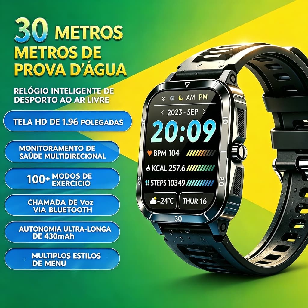 Smartwatch聽Masculino聽Esportivo聽H02 Tela聽1,96"聽Bateria聽Ultra聽Longa聽30聽Dias Chamada Bluetooth聽3ATM聽Ox铆metro聽Frete聽Gr谩tis