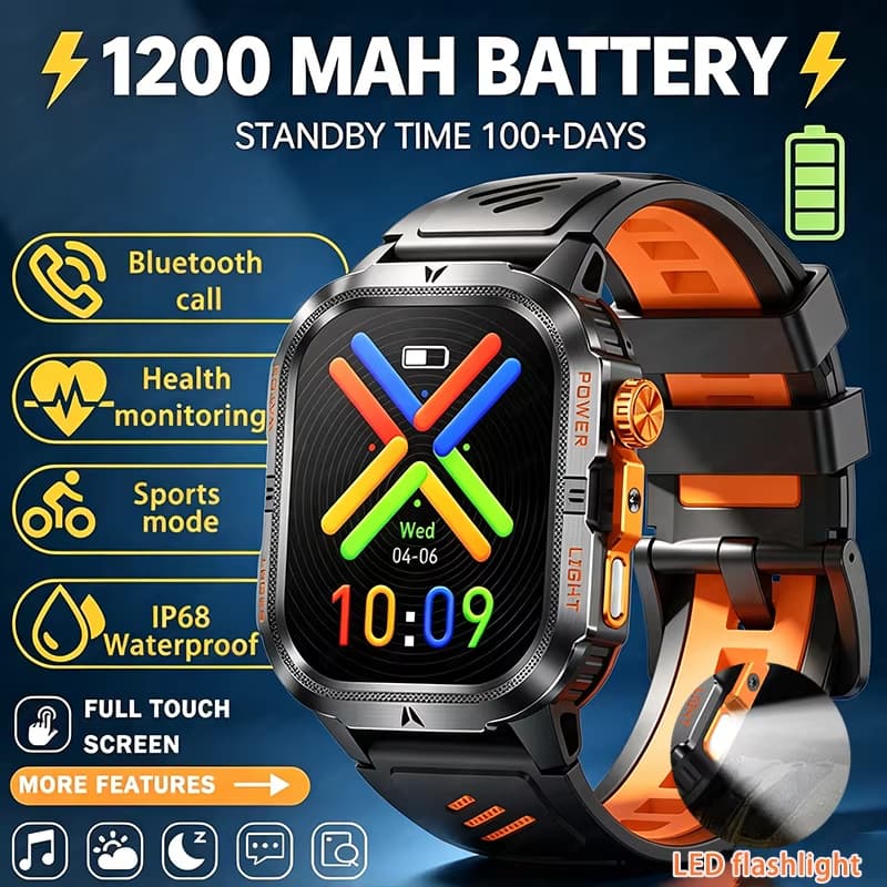 2026 Novo Ao Ar Livre 1200mAh Grande Bateria Smartwatch Relógio Inteligente Masculino 2.01 " Tela HD IP68 À Prova Dip68