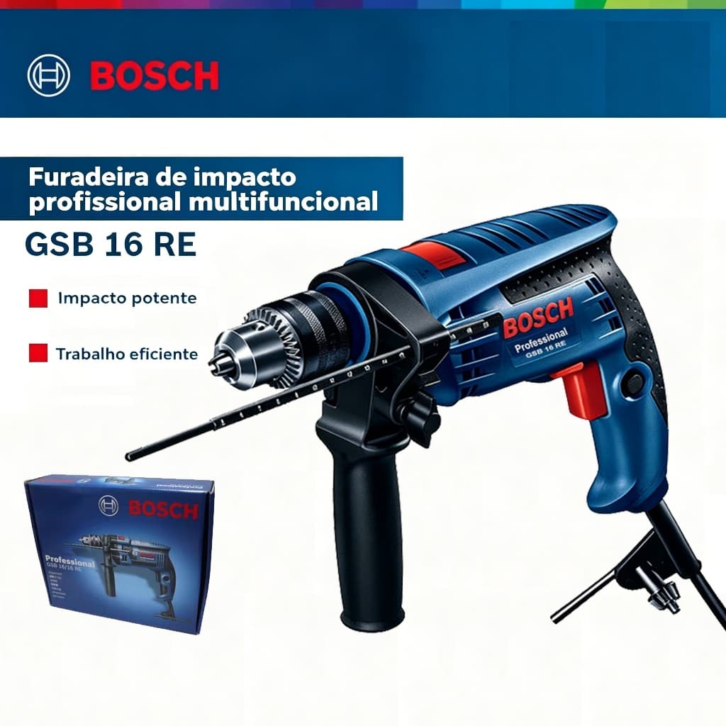 Furadeira de Impacto Bosch GSB 16RE 750W Mandril 13mm Para Reforma Residencial e Profissional