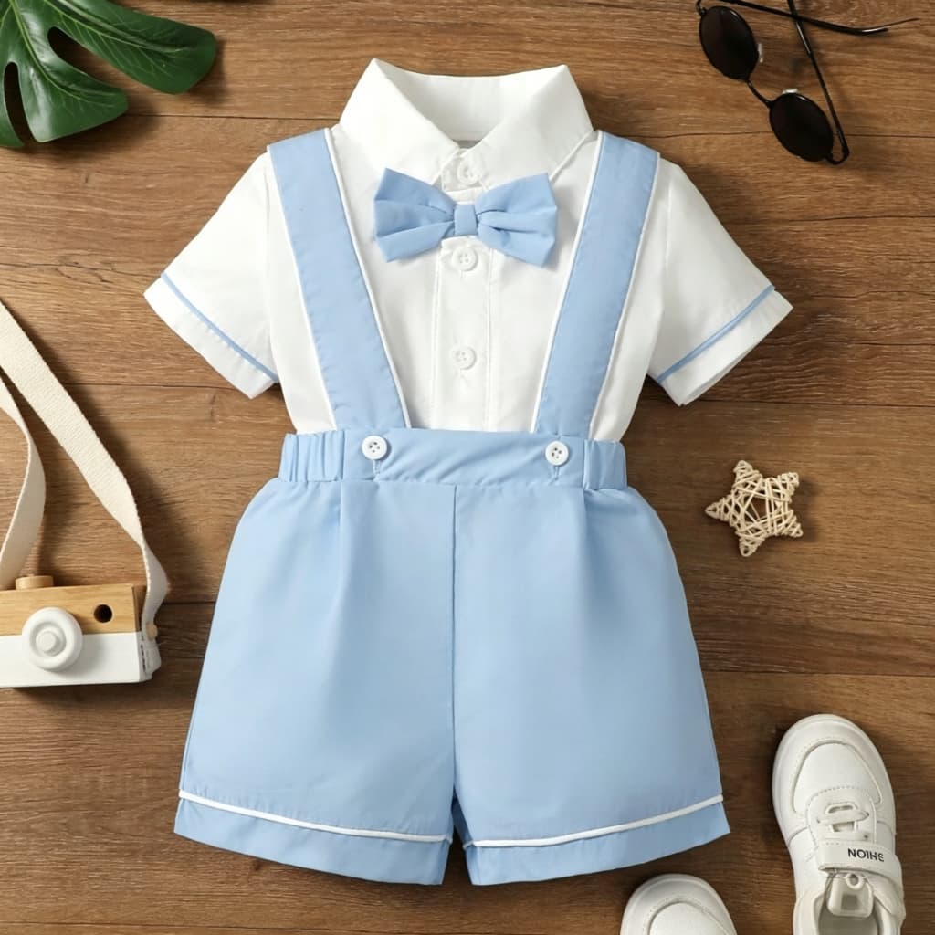 0-3 Anos Conjunto Formal Baby Boy Toddler 2ps Camisa Polo Manga Curta Com Batismo Kid Batizado De Roupas De Casamento