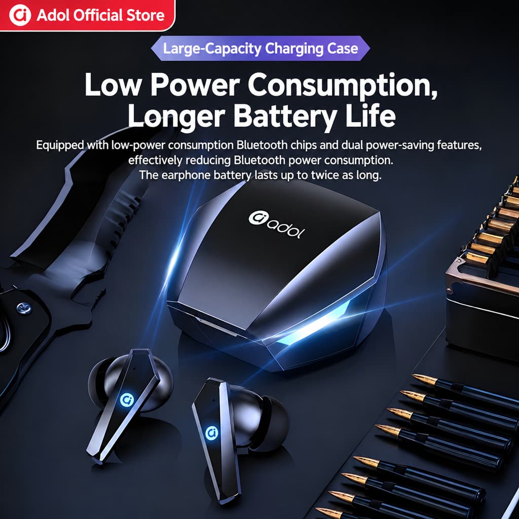 Fones de ouvido Adol para jogos Bluetooth 2025, modelo, intra-auriculares, alta definição, voz, bateria ultra longa,