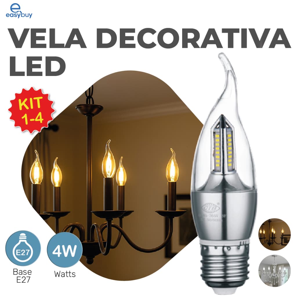 Kit 1/2/3/4 Lâmpada Vela LED para Lustre formato de fogo 4W Bico Torto E27 Pendente Modelo Moderno
