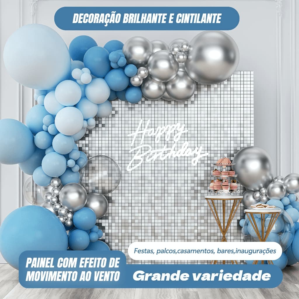 Cortina de Lantejoulas para Festa Casamento Aniversário e Chá de Bebê   Fundo Brilhante para Decoração