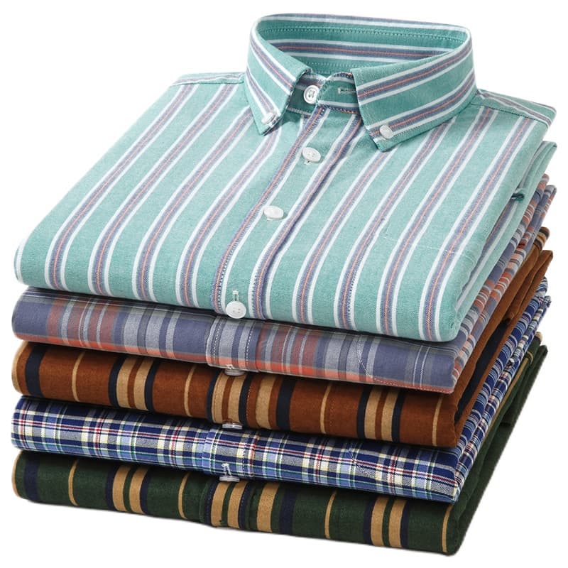 Camisa masculina de manga curta, Casual verão 100% algodão, Plus Size, camisa Oxford listrada