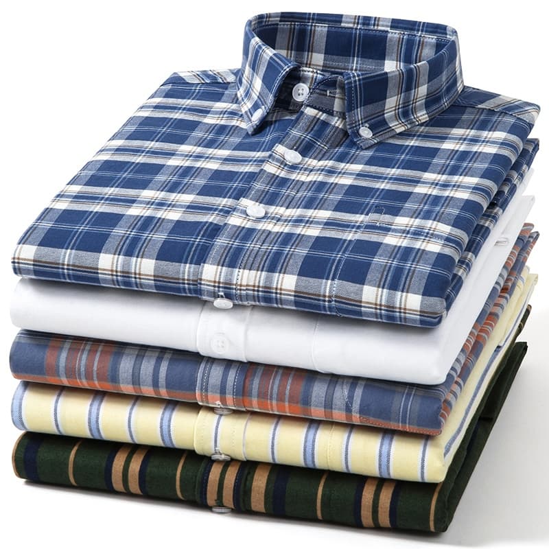 Camisa masculina de manga curta, Casual verão 100% algodão, Plus Size, camisa Oxford xadrez