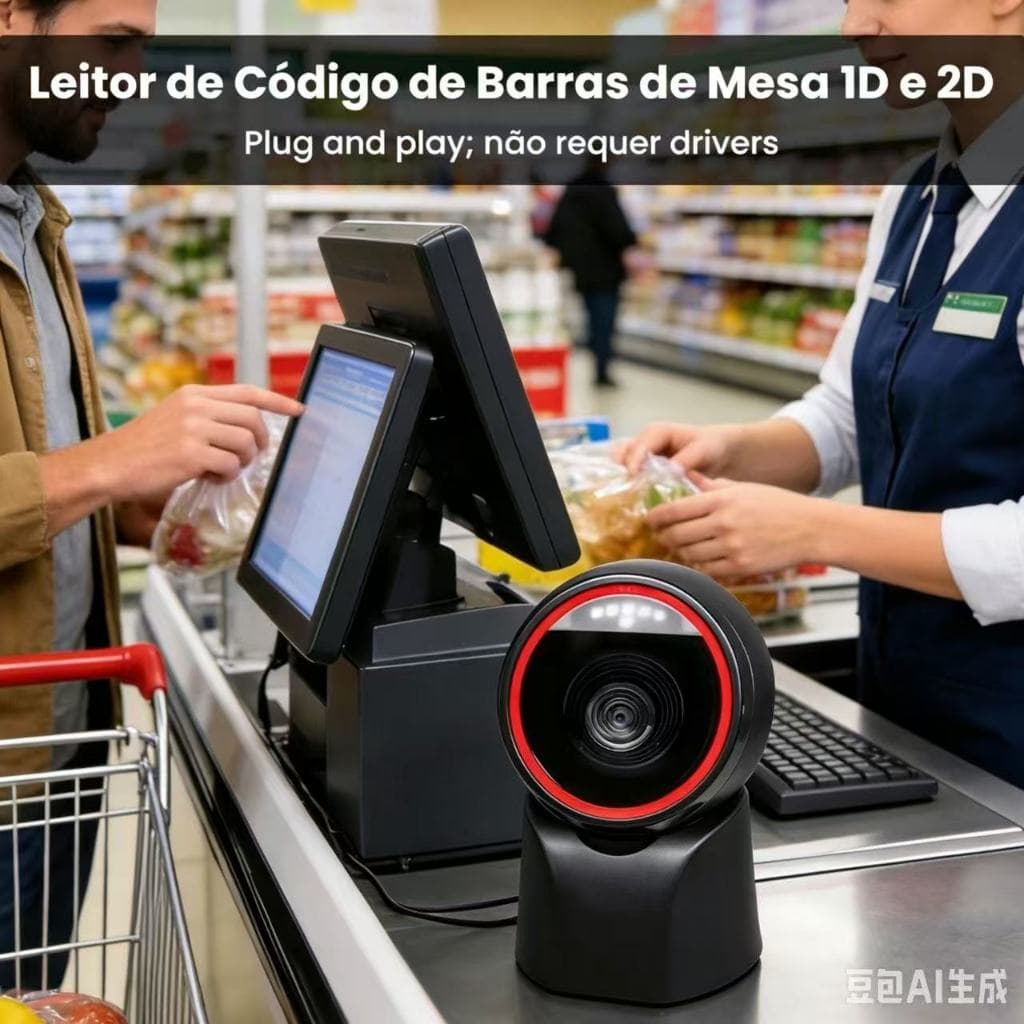Leitor de Código de Barras Fixo Portátil Super Mercado Ifood QR CODE 1D e 2D Com Sensor Automático