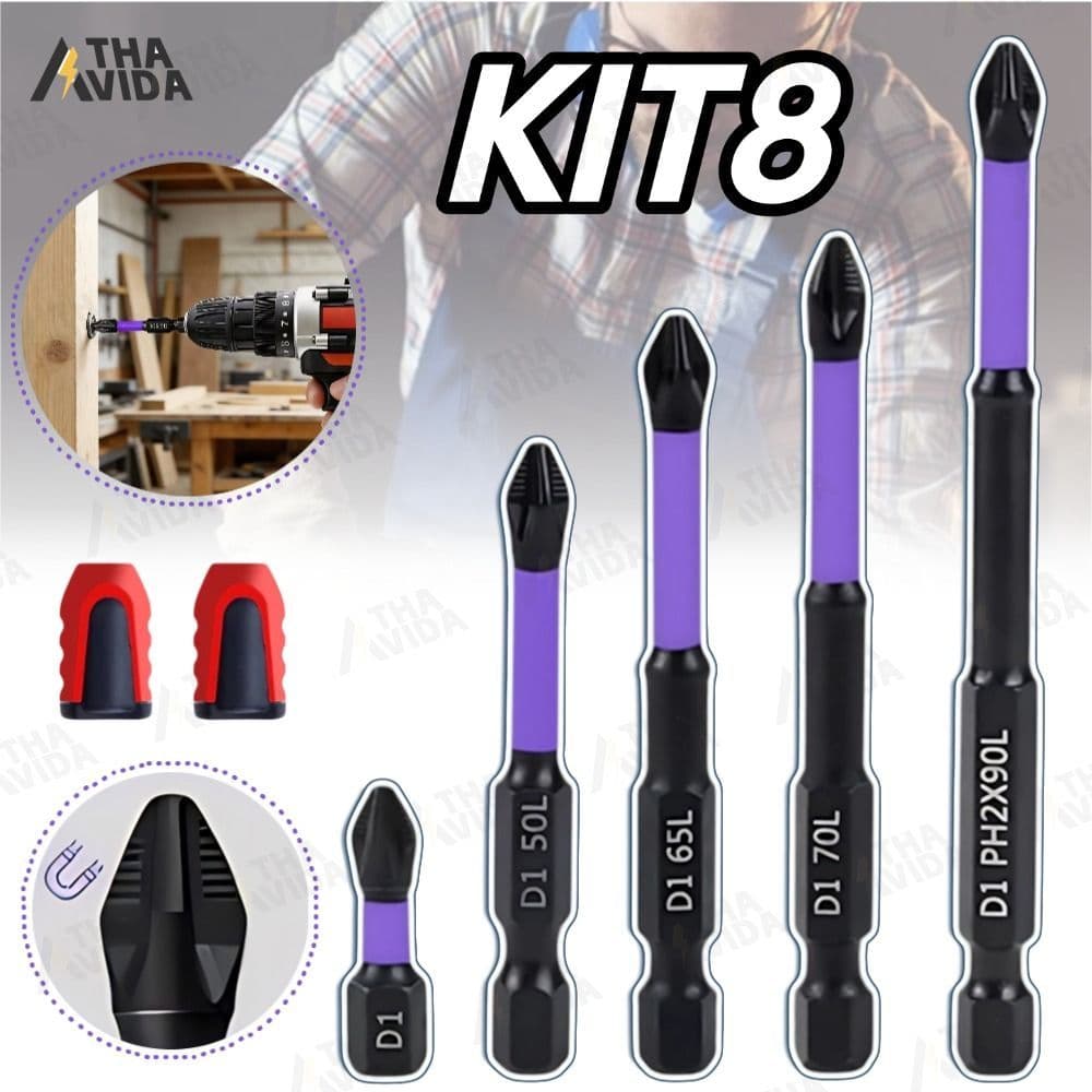 Kit 6 Bits Cruzado Magnéticos PH2 de Impacto Anti Derrapante Encaixe Preciso Anti choque Philips +Folha magnética-A