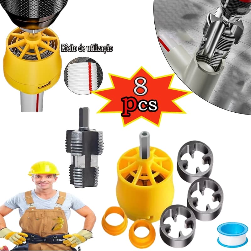 Kit Fazedor Rosca Tarracha Para Canos Tubos PVC PPR 1/2, 3/4, 1'' Para Parafusadeira
