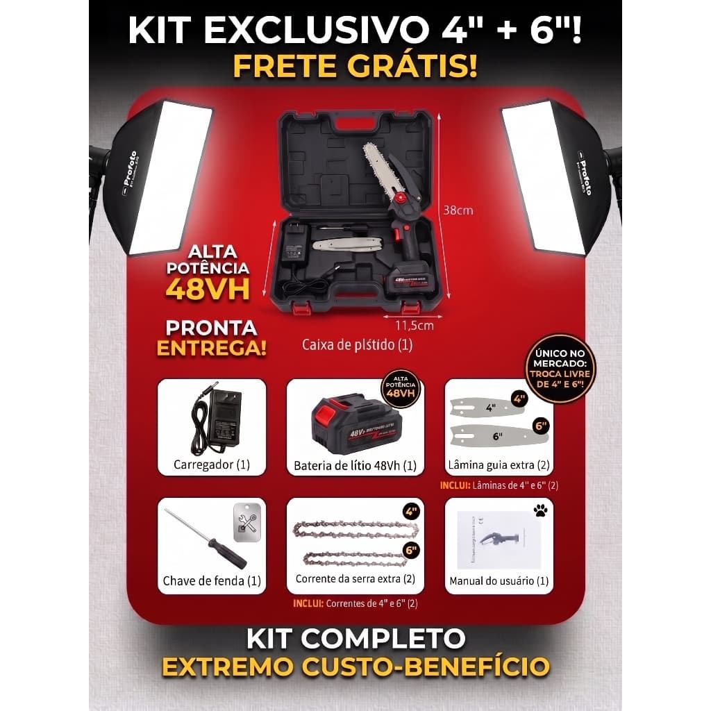 Mini Motosserra Portátil Alimentada Por Bateria 48V-Ideal Para Carpintaria E Poda