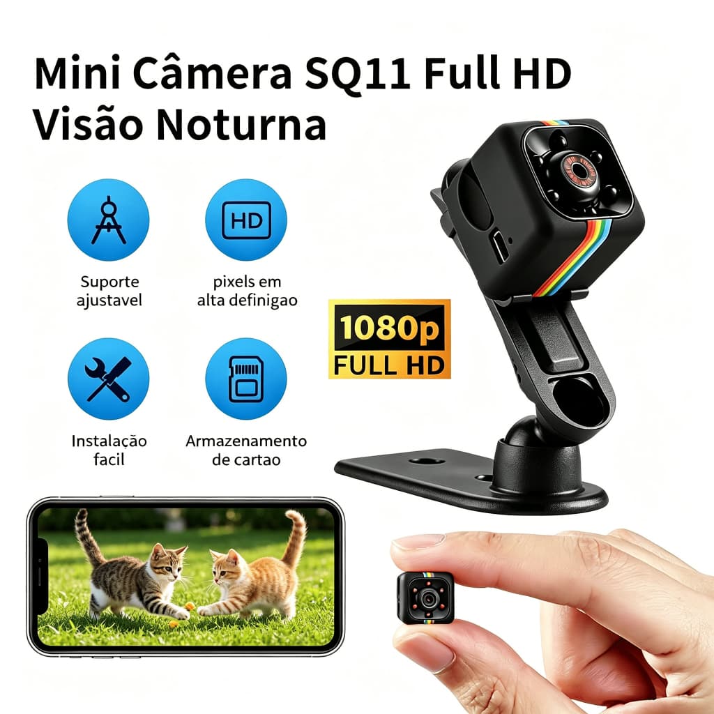 Câmera Micro Spy SQ11 Full HD 1080p Preto Mini Portátil Com Visão Noturna Grava Vídeo E Áudio