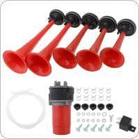 125dB Sistema Completo 5 Trompete Som Musical Buzina De Ar Com Compressor , Vermelha