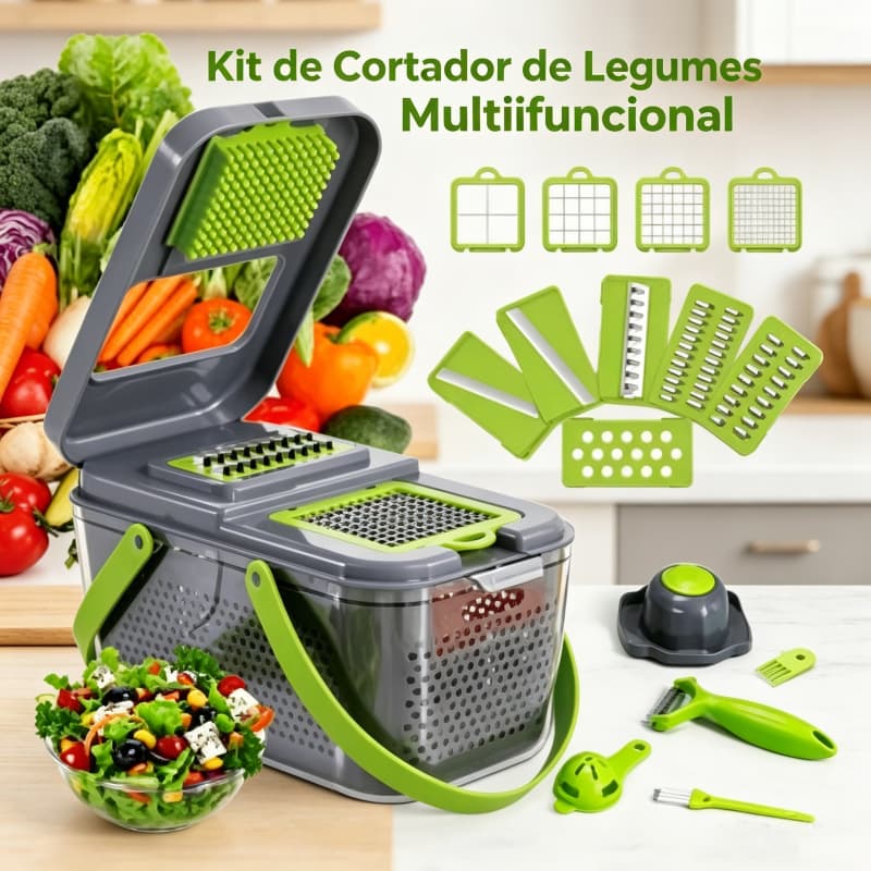 Kit Cortador de Legumes Multifuncional 16/22 Peças Lâminas Intercambiáveis Ferramenta Prática para Cozinha
