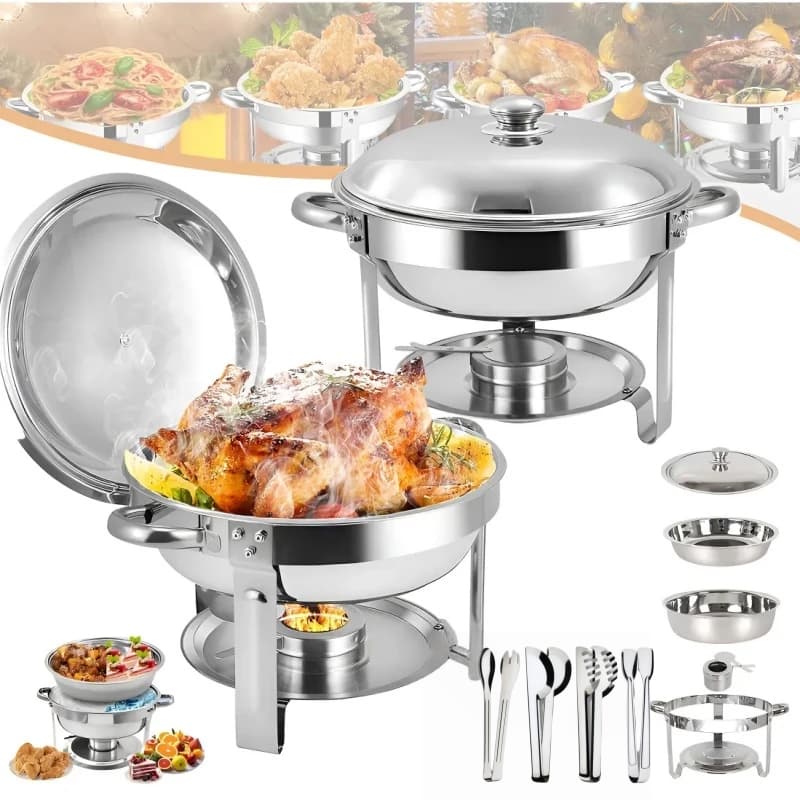 Rechaud Inox Redondo 6 Litros Banho Maria Aquecedor Alimento aço inox litros,MA