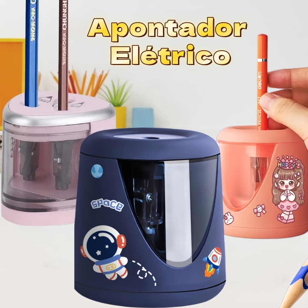 Apontador Elétrico Automático  Para Lápis com 2 Furos – Bateria ou USB – Multifuncional para Artistas, Casa e Escola