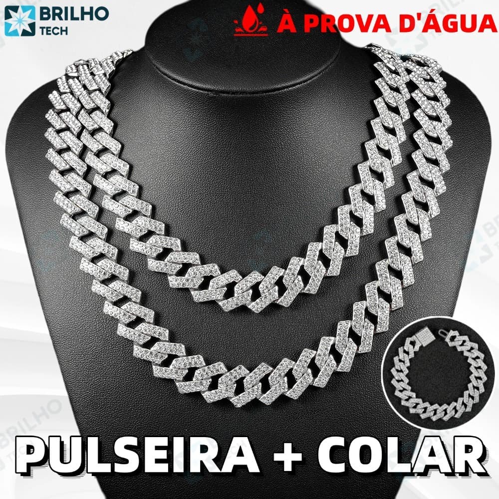 Moda Conjunto de colar e pulseira cubano colar com corrente cravejada de diamantes colar masculino de diamantes hip hop
