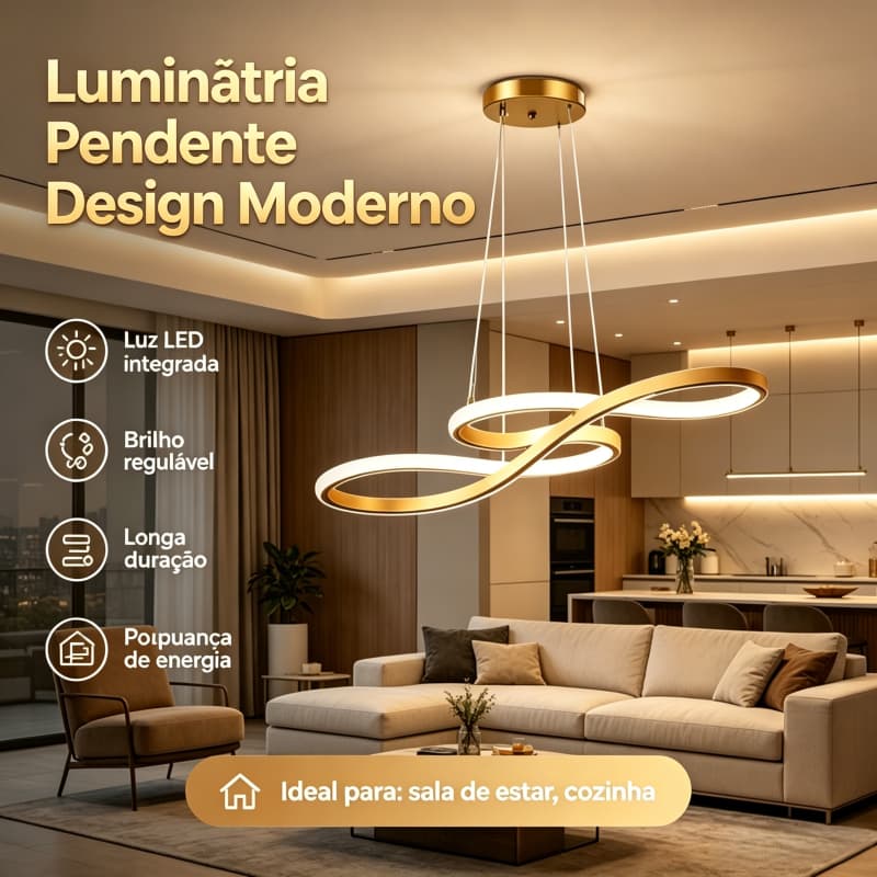 Luminária Pendente LED Moderna Bivolt 110V-220V 3 Cores de Luz em Um Brilho Regulável Ideal para Sala de Estar e Cozinha
