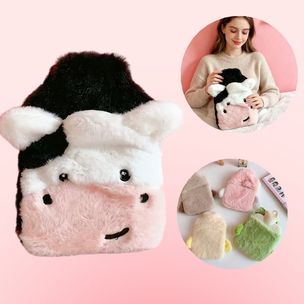 500ML Bolsa De Água Quente de Vaca de Pelúcia Super Macia Para Cólica Dor Abdominal Compressa