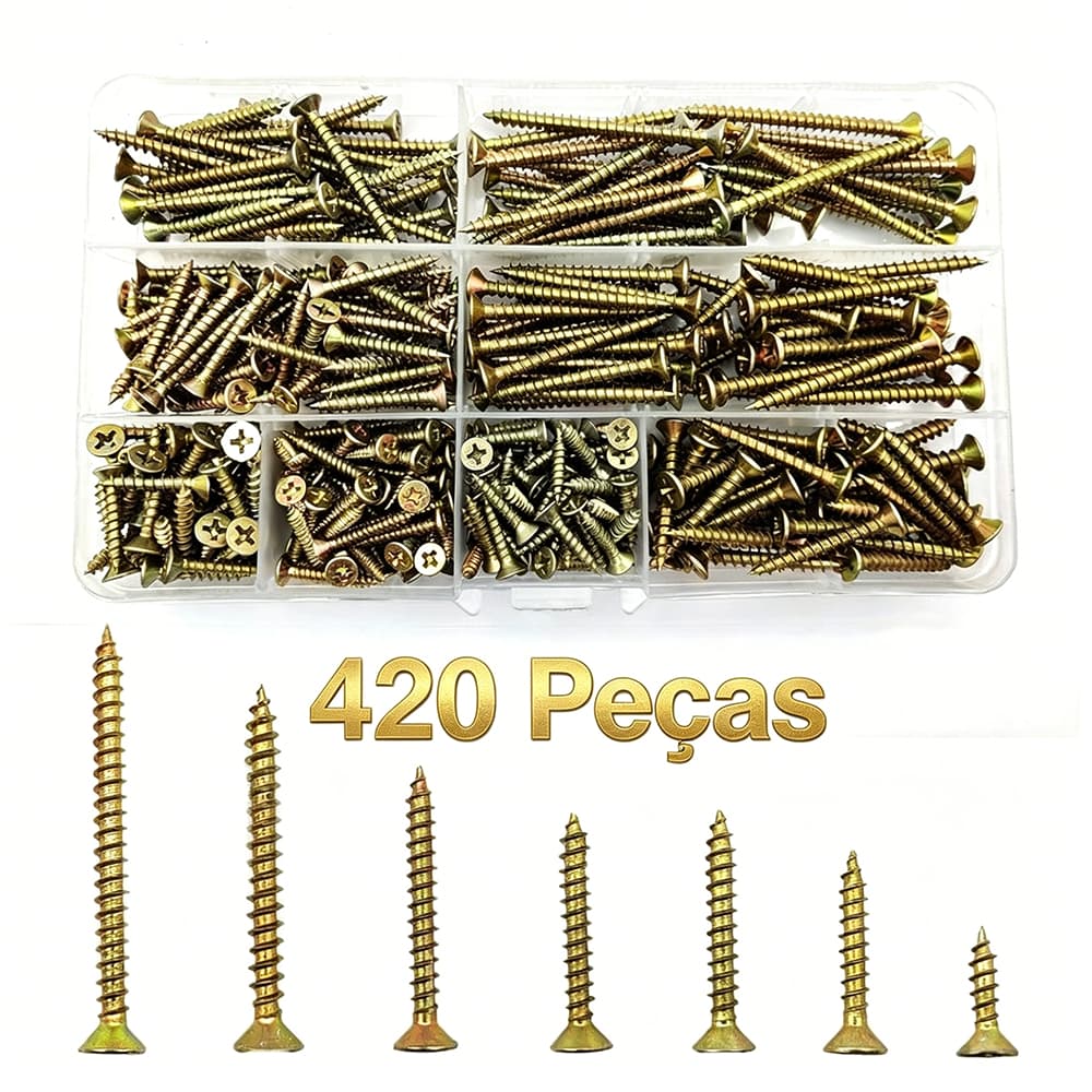 Kit 420 Peças De Parafusos E Plugues Com Organizador