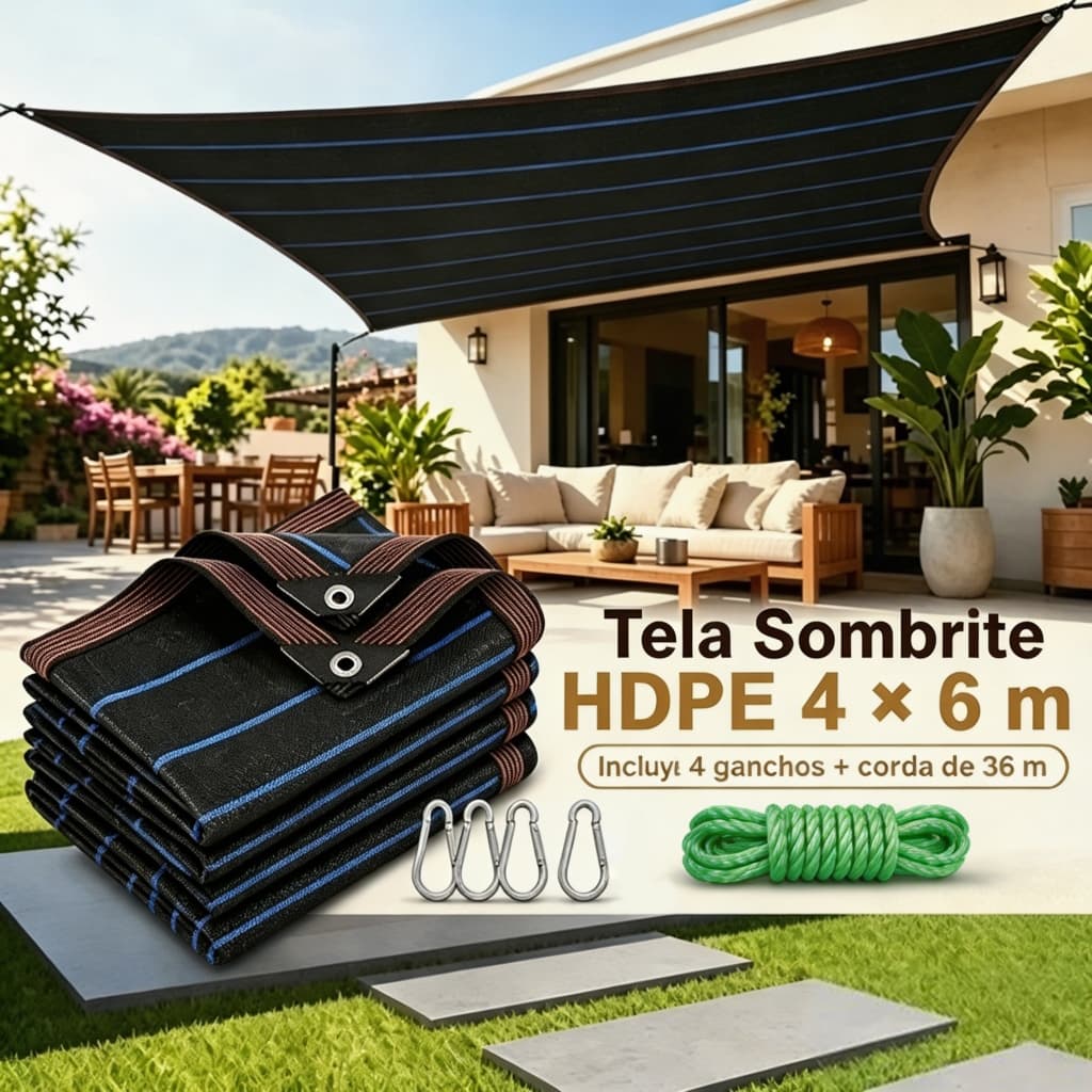 Tela Sombrite 90% 6x4m Bainha Reforçada Com Llhos Metálicos (BEGE / PRETA)
