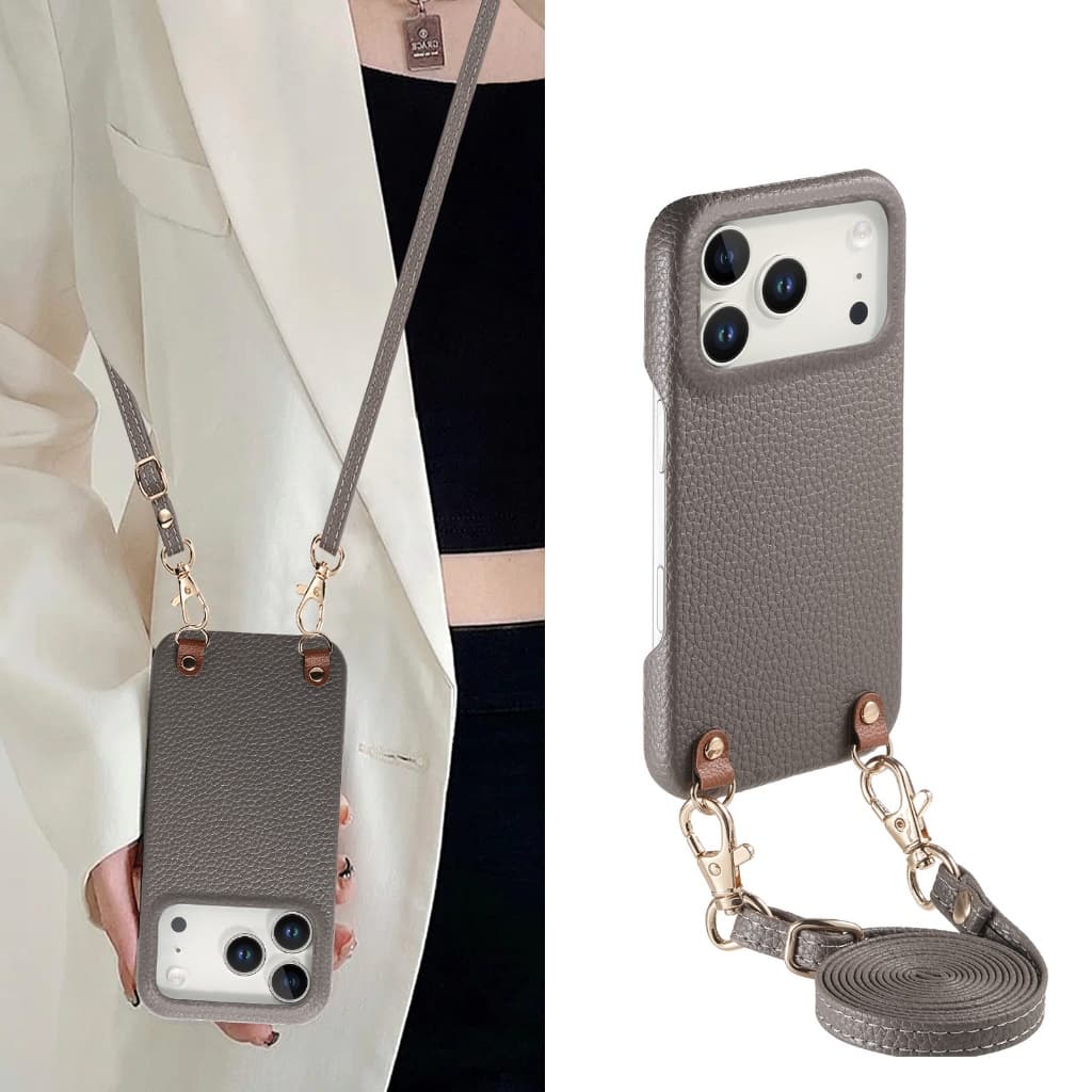 Capa De Telefone Crossbody Para iPhone 17 Pro Max 11 12 13 14 15 16 Embalagem De Couro Luxo Cor Sólida Bolsa De Ombro Du