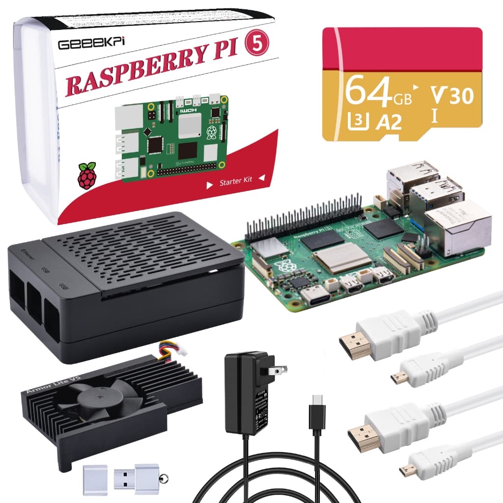 52Pi Para Raspberry Pi 5 4GB Starter Kit , Com Placa , Capa Refrigerador Ativo , Cartão De 64 Gb E Leitores De (4)