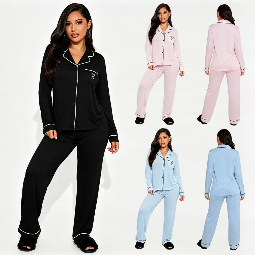 Pijama feminino Cardigan camisa de manga comprida calças terno de duas peças feminino Homewear